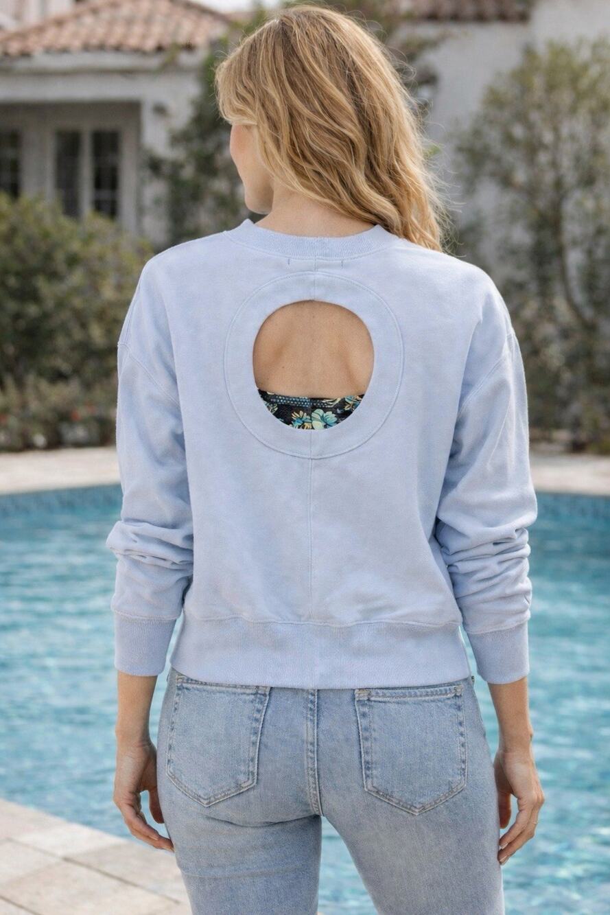 Hudson Cutout Back Sweatshirt Women’s M Baby Blue Y2K Coastal Soft Girl Crop